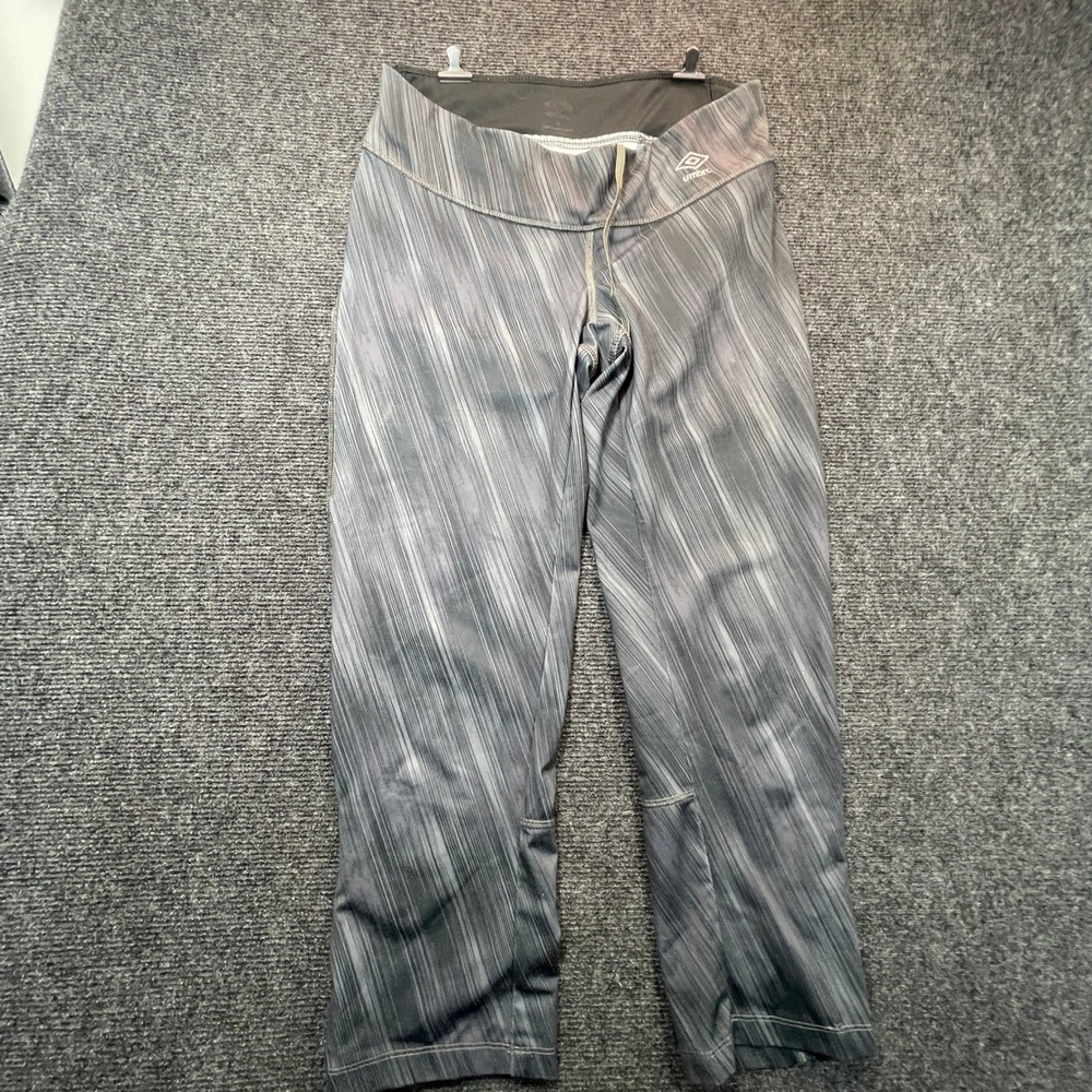 Umbro Capri Leggings Women M Gray Abstract Print Athletic Gym Workout Y2K Sporty